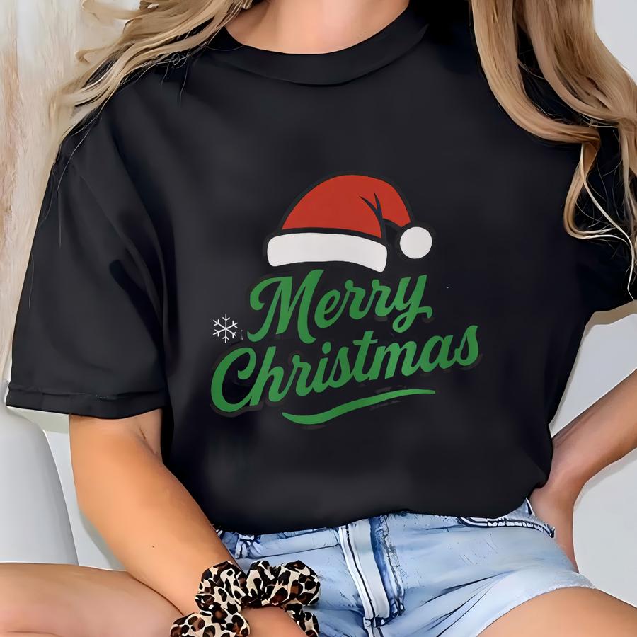 Christmas Sweatshirt | Merry Christmas Crewneck | Santa Hat Holiday Sweater Gift T-shirt