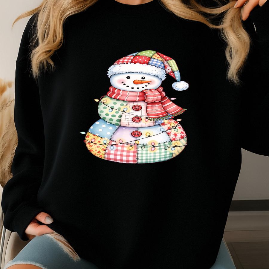 Christmas Patchwork Snowman Sweatshirt: Preppy Winter Tee Sweatshirt