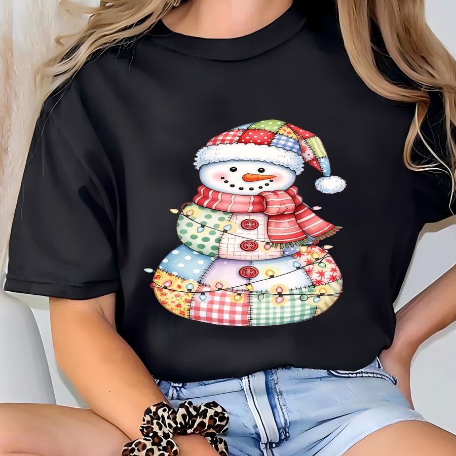 Christmas Patchwork Snowman Sweatshirt: Preppy Winter Tee T-shirt