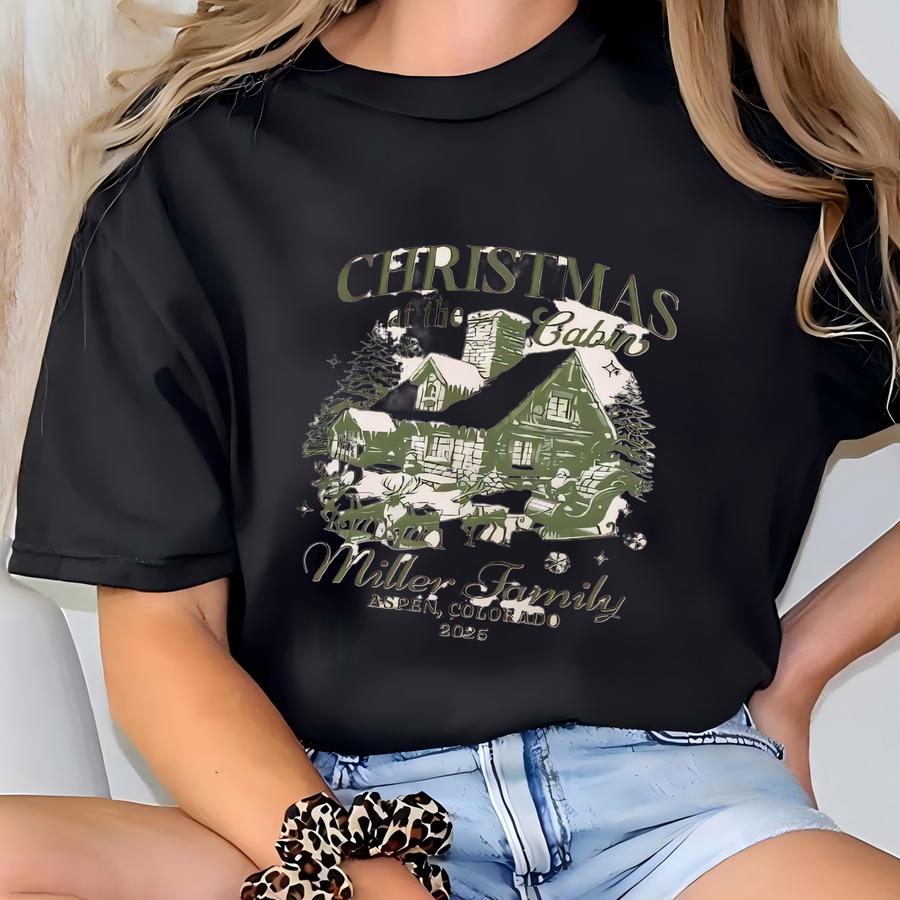 Christmas At The Cabin Sweatshirt Personalized Matching Family Christmas Sweater Winter Lodge Ski Vacation Crewneck T-shirt