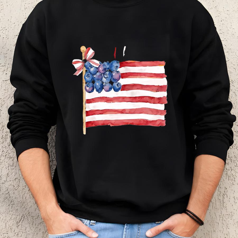 Red White And Blueberries Usa Flag Sweatshirt: Freedom Memorial Shirt Sweatshirt
