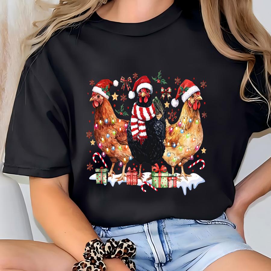 Christmas Chickens Sweatshirt, Funny Christmas Chicken Sweatshirt, Xmas Gift, Christmas Farm Sweatshirt, Holiday Season Sweatshirt, T-shirt