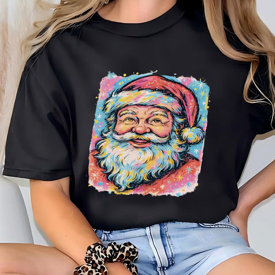 Christmas Pastel Colors Santa Claus Shirt, Xmas Santa Clause Shirt, Watercolor Funny Santa Christmas Shirt, Tsf244 T-shirt