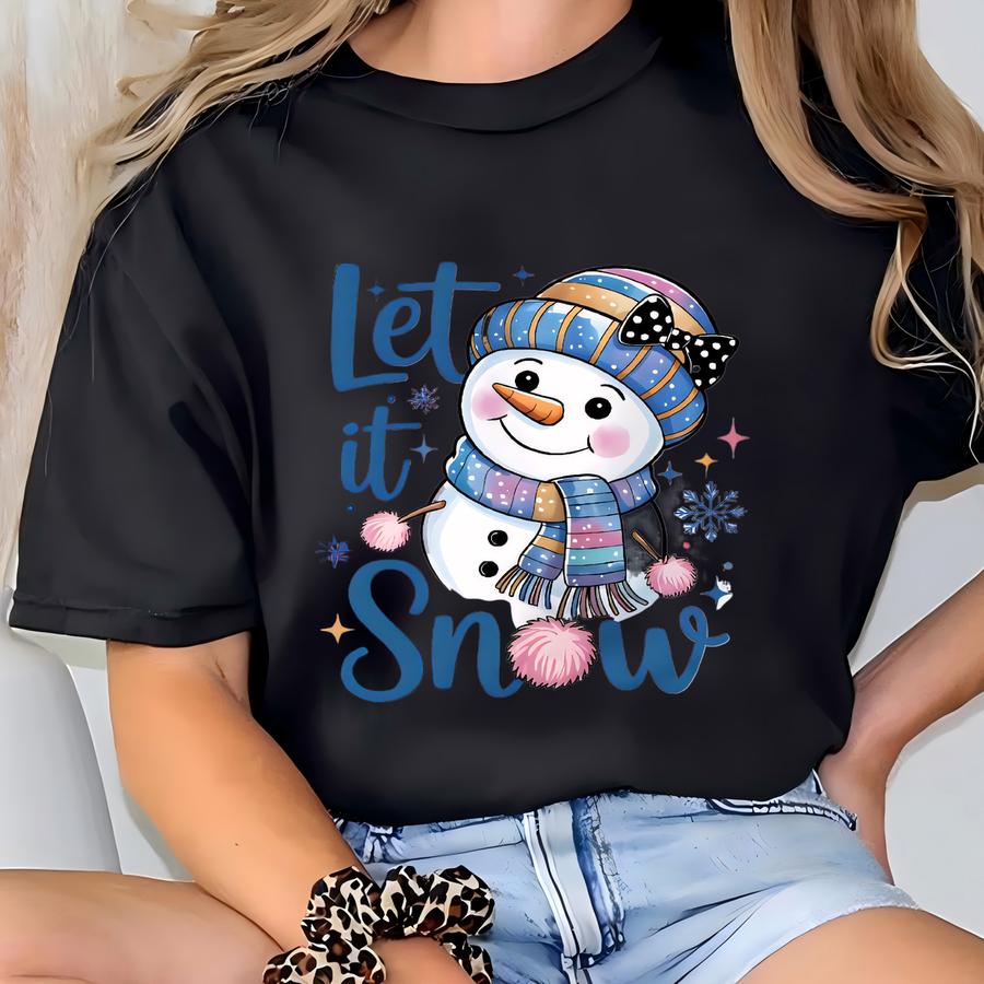 Let It Snow Sweatshirt, Cute Snowman Christmas Crewneck,preppy Winter Pullover, Cozy Holiday Sweater For Women, Christmas Outfit T-shirt