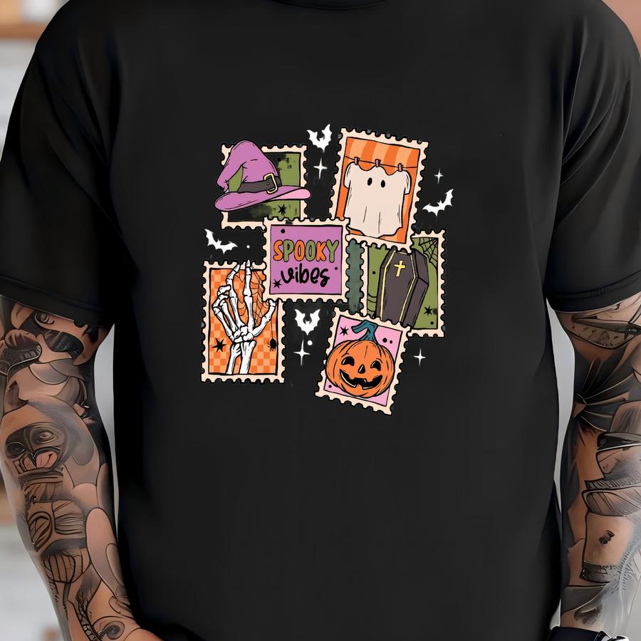® Popular Halloween Spooky Vibes Hoodie, Halloween Stamps Spooky Vibes Retro Shirt, Retro Spooky Shirt, Halloween Gift T-shirt