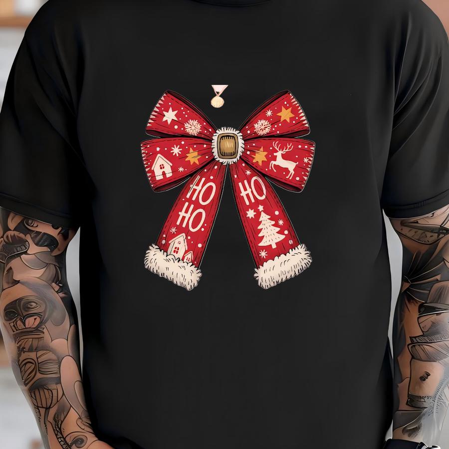 Funny Christmas Santa Bow Shirt, Santa Clause Bow Christmas Tee Shirt, Red Bow Christmas Shirt, Cute Christmas Gifts For Womens Shirt