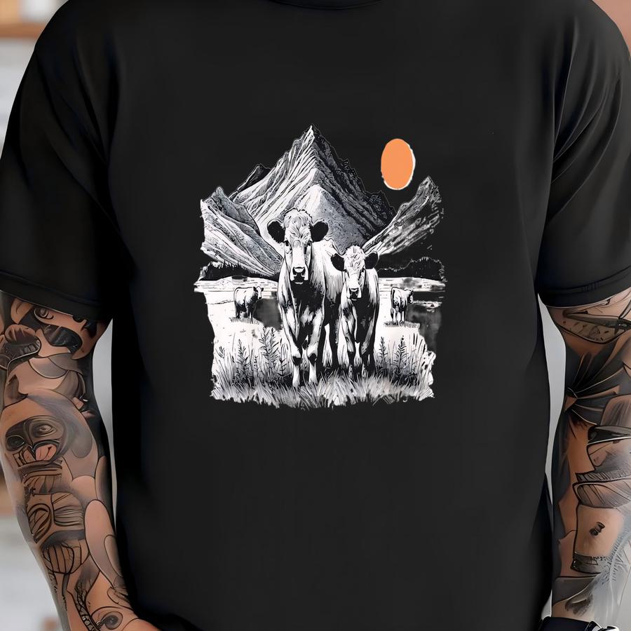 Cow Hoodie: Mountain Ranch Western Unisex Graphic T-shirt
