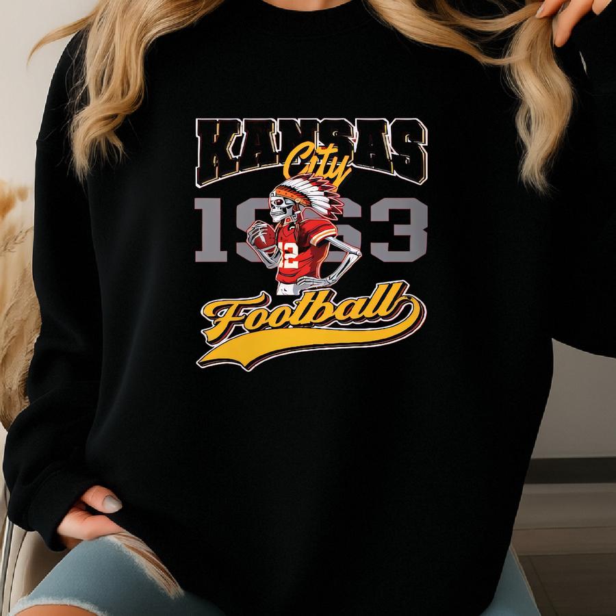 Vintage Kansas City Skeleton Football Hoodie: Retro Kc Fan Gift Sweatshirt