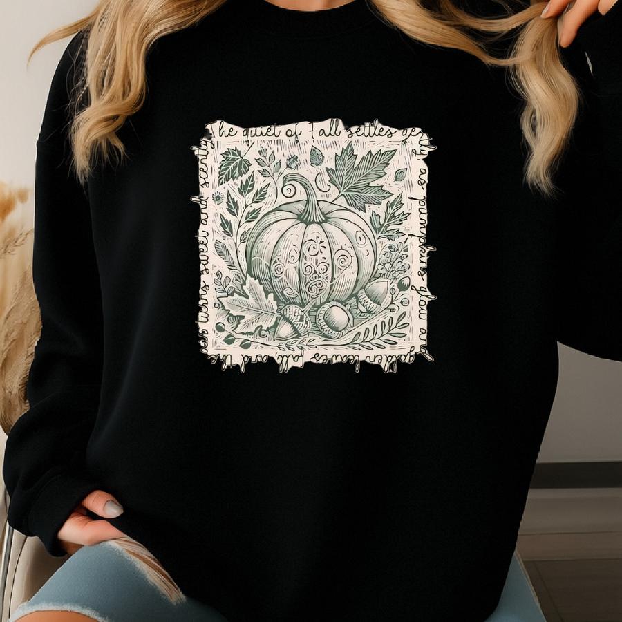 The Quiet Of Fall Pumpkin Settles T-shirt And Sweatshirt, Pumpkin Season Graphic Tee Sweatshirt