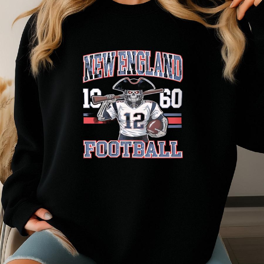 Vintage New England Skeleton Football Hoodie: Retro Bos Fan Gift Sweatshirt