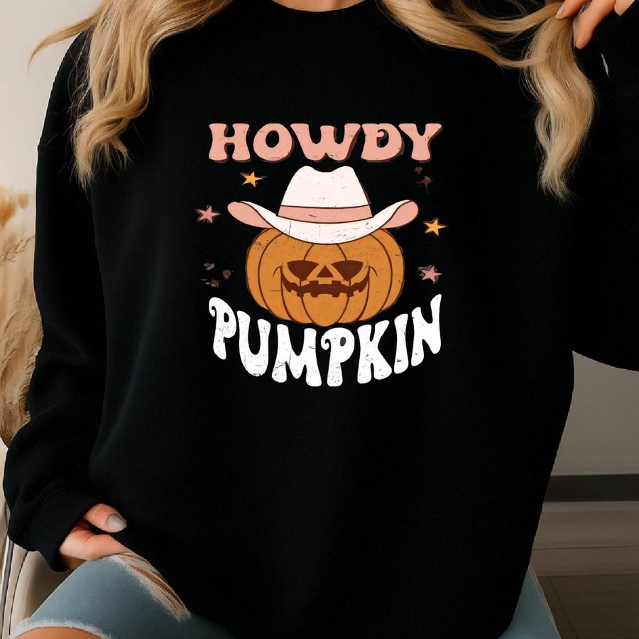 Howdy Pumpkin Halloween Shirt: Retro Halloween Shirt, Cute Country Cowgirl Halloween Shirt, Spooky Season Sweatshirt