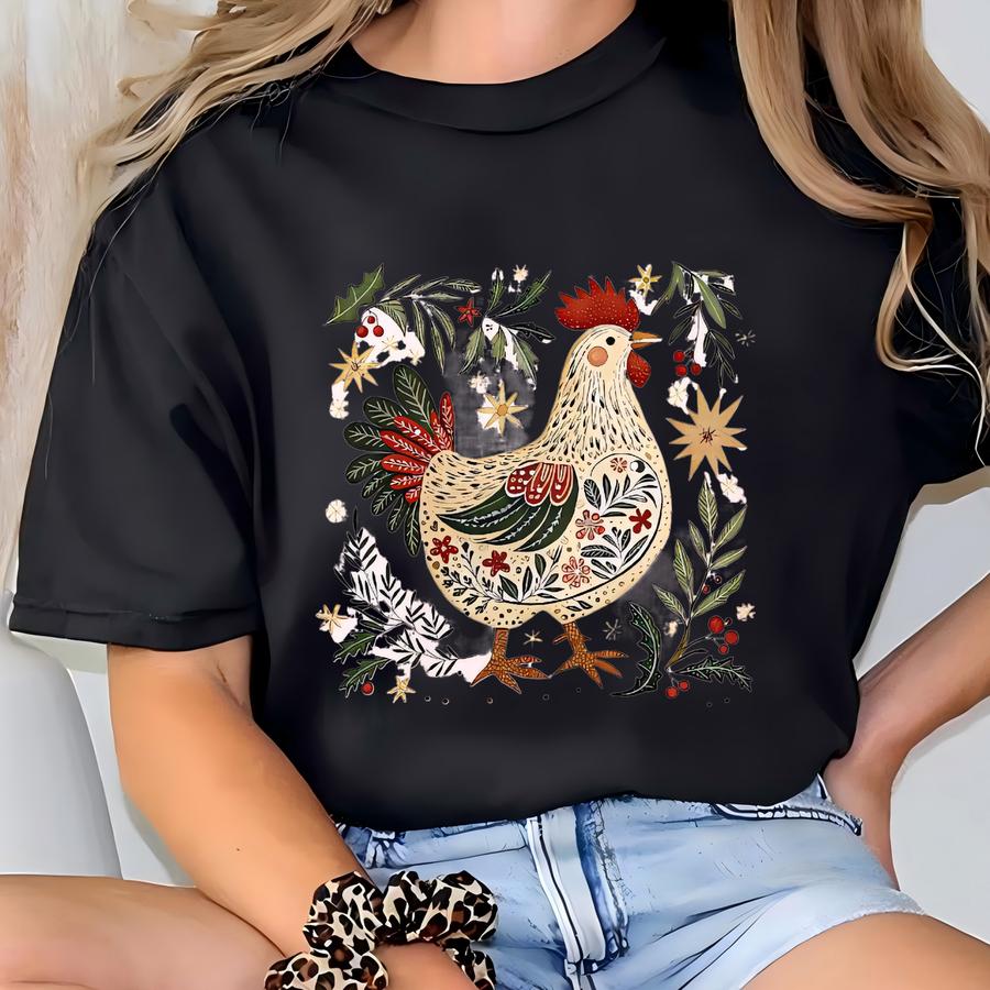 Western Christmas Chicken Shirt, Christmas Hoodie, Festive Holiday Shirt, Western Christmas Sweatshirt, Happy New Year Tee, Christmas Gift T-shirt