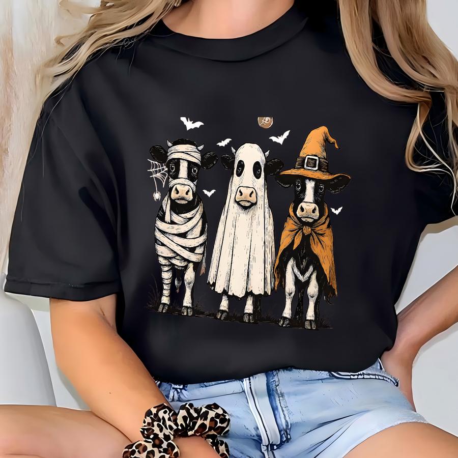 Halloween Cow Hoodie, Spooky Cows Shirt, Cute Halloween Cow Shirt, Cow Lover Gift, Halloween Shirt For Cowgirl T-shirt