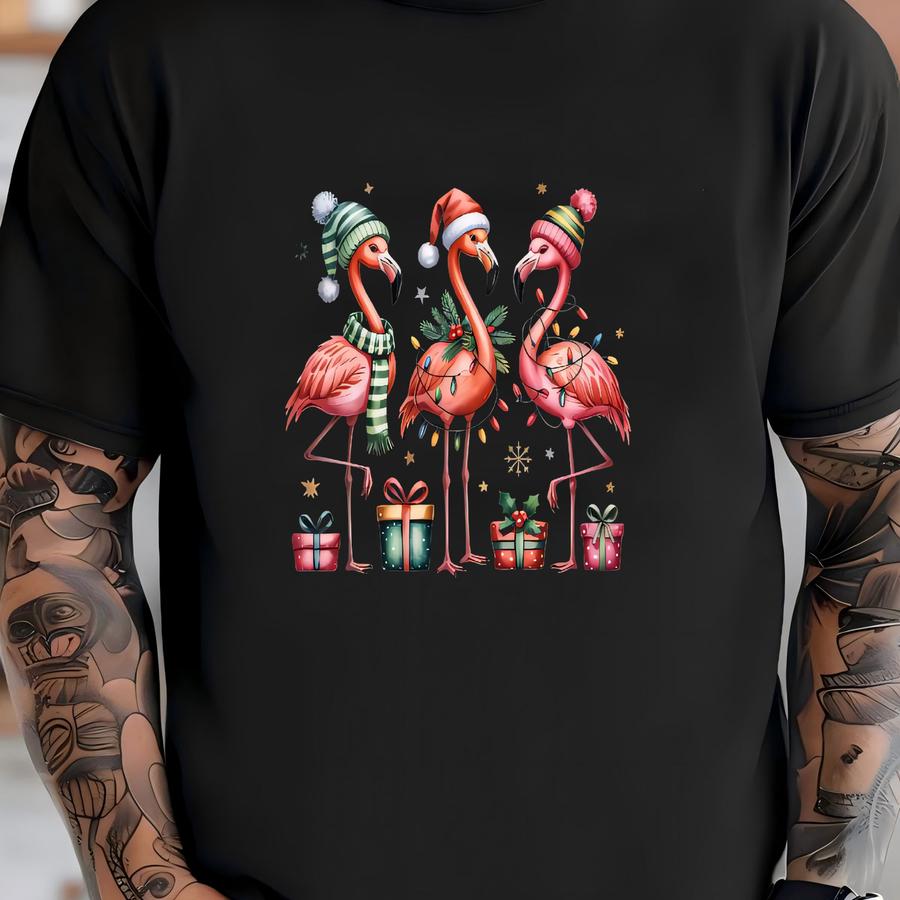 Christmas Flamingo Shirt, Flamingo Shirt, Funny Christmas Lights Flamingo Hoodie, Merry Christmas Tee, Christmas Shirt, Xmas Shirt T-shirt