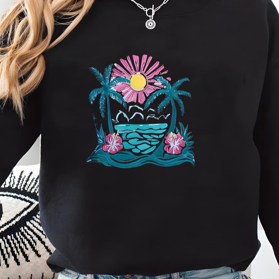 Icy Blue Hibiscus Flower Beach Babe Sweatshirt Sweatshirt