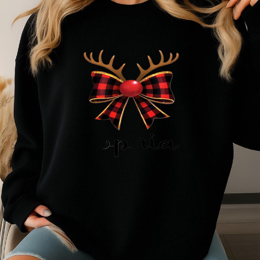 Christmas Shirt, Coquette Christmas Tshirt, Custom Christmas Gift, Reindeer Christmas Tee, Christmas Party, Cristmas Bow Tee, Xmas Gift Sweatshirt