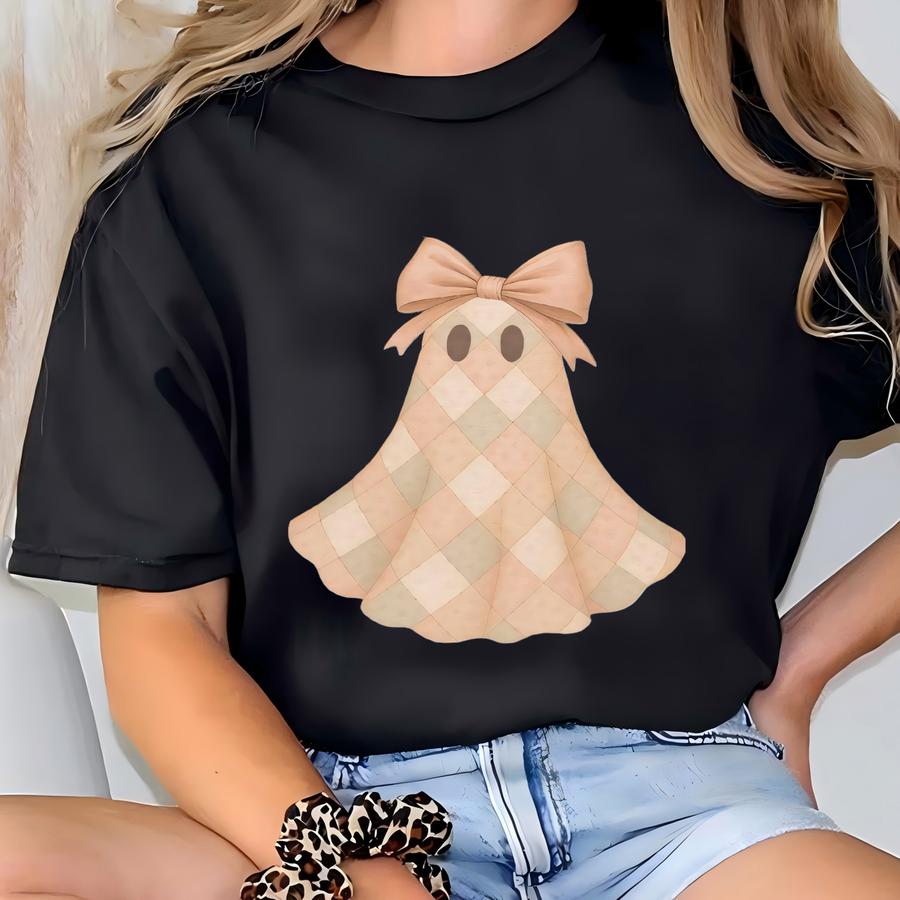 Quilted Ghost Sweatshirt, Halloween Patchwork Ghost Sweater, Cute Ghost Shirt, Spooky Halloween Shirt, Halloween Gift, Halloween Coquette T-shirt