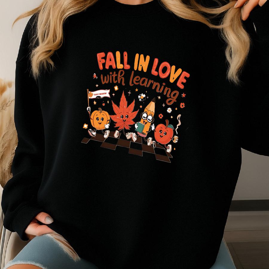 ® Fall In Love With Learning Shirt | Teacher Shirts For Fall | Fall Teacher T-shirts | Teacher Gifts | Halloween Teacher Tees Sweatshirt