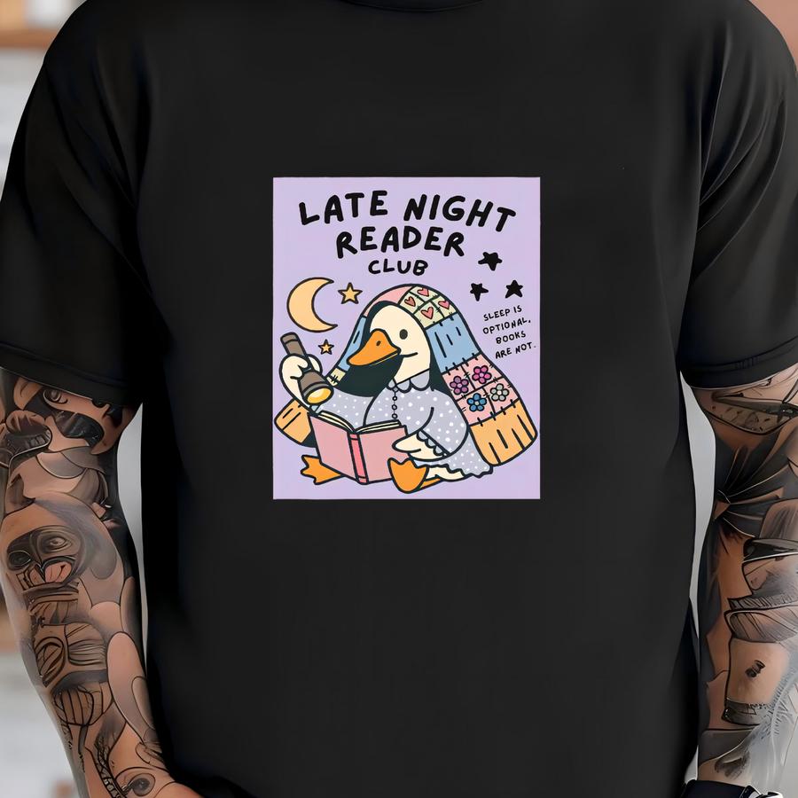 Late Night Reader Club Hoodie, Bookish Goose Graphic Hoodie (lago91) T-shirt