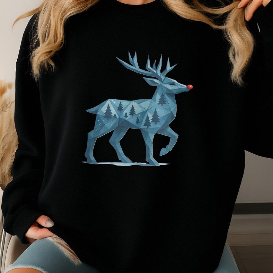 Geometric Reindeer Christmas Sweatshirt | Modern Holiday Crewneck | Rudolph Pullover For Men Women Sweatshirt
