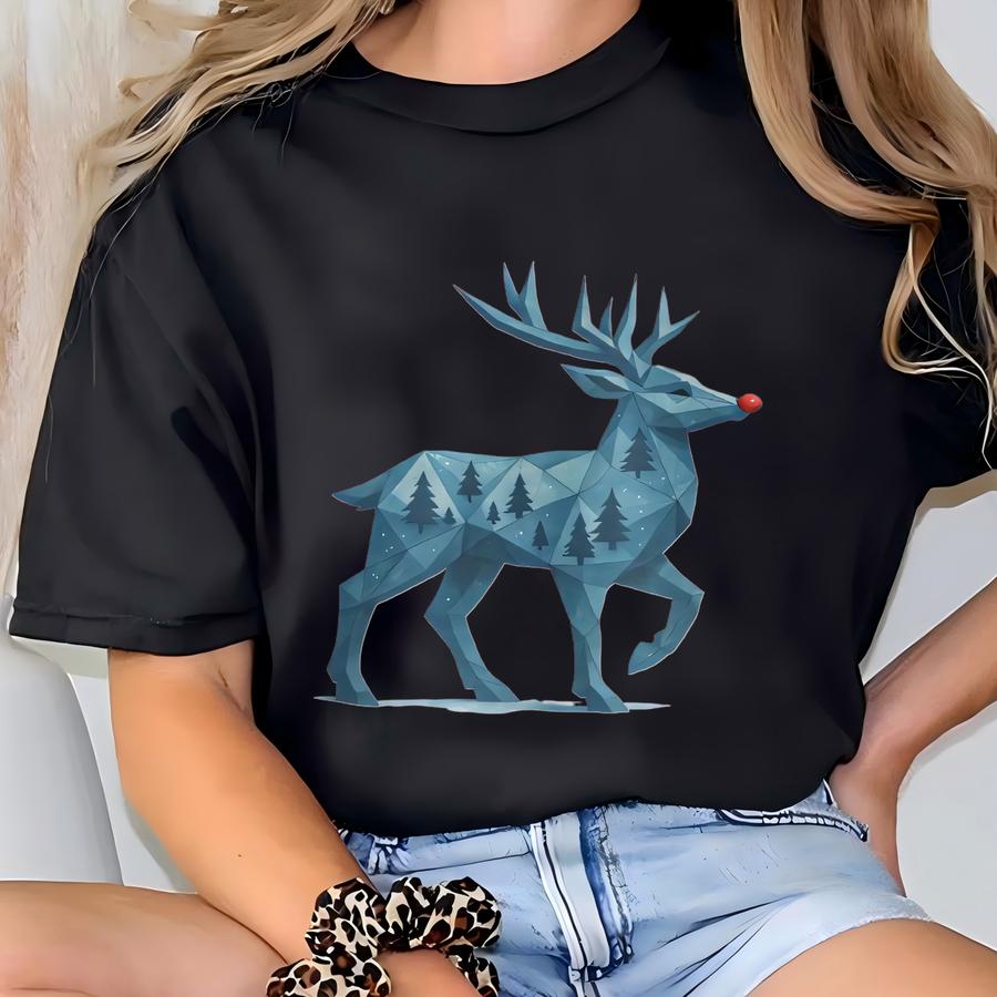 Geometric Reindeer Christmas Sweatshirt | Modern Holiday Crewneck | Rudolph Pullover For Men Women T-shirt
