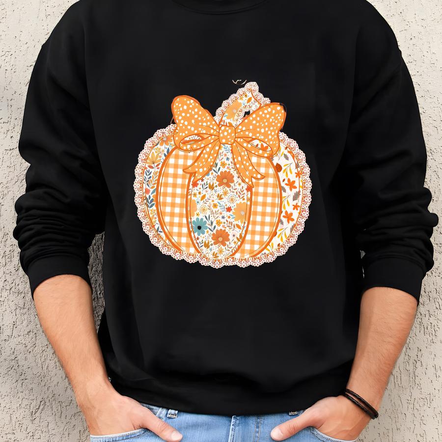 Trending Halloween Preppy Pumpkin ® Shirt - Patchwork Pumpkin T-shirt - Halloween Shirt - Halloween Lace Pumpkin Women's Shirt Sweatshirt