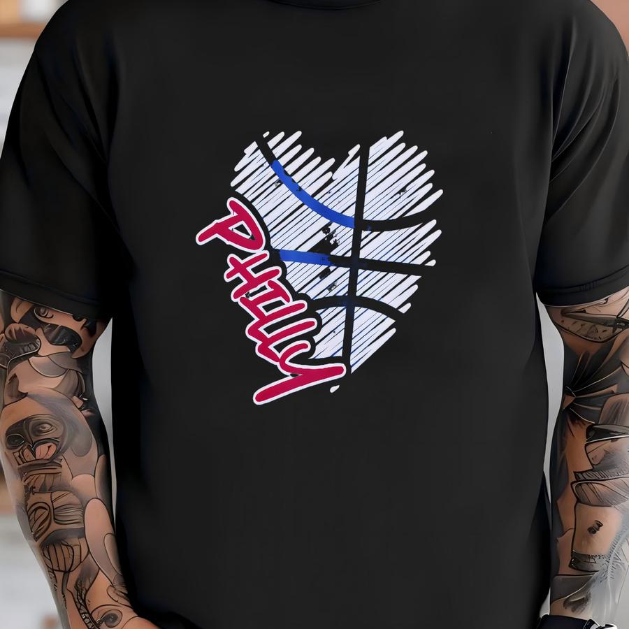 Philadelphia Basketball Unisex Apparel, Mens Womens Hoodies/crewneck Sweatshirts/hoodies, Sports Fan Gift, Game Day Outfit, Sketch Heart T-shirt