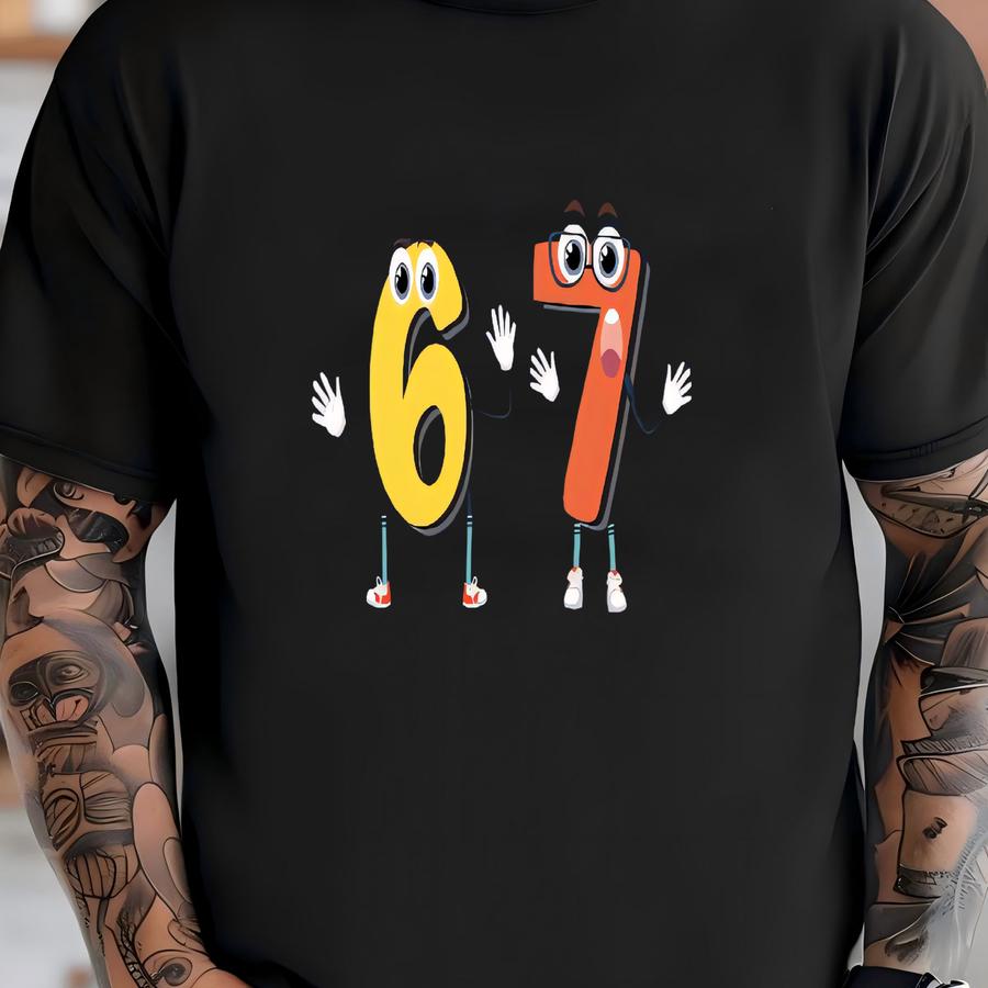 67 Cartoon Hoodie, Fun Graphic Sweatshirt With Number Characters, Novelty Birthday Gift T-shirt
