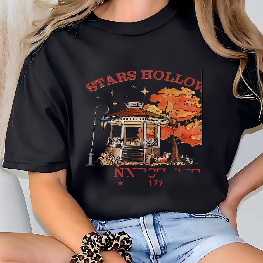 Stars Hollow Fall Two-sided Shirt, Luke's Diner Coffee Shirt, Back And Front Stars Hollow Adult Shirt, Luce's Coffee Gazebo T-shirt