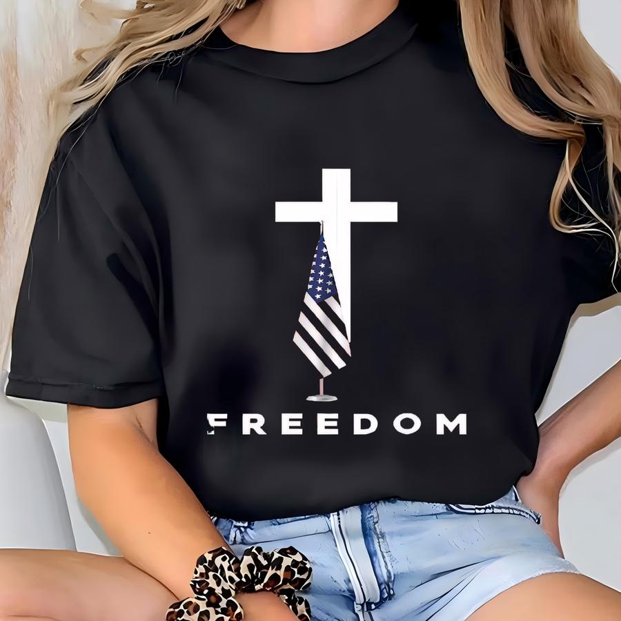Flag And Cross Patriotic Freedom Shirt - Bella Canvas Unisex Preshrunk Hoodie, American Flag, Usa Pride, 4th Of July Tee T-shirt