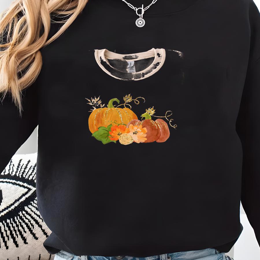 Fall Pumpkin Shirt, Autumn Floral Shirt, Watercolor Pumpkin, Cute Autumn Sweatshirt, Cottagecore Thanksgiving, Harvest Shirt, Farmers Market Sweatshirt