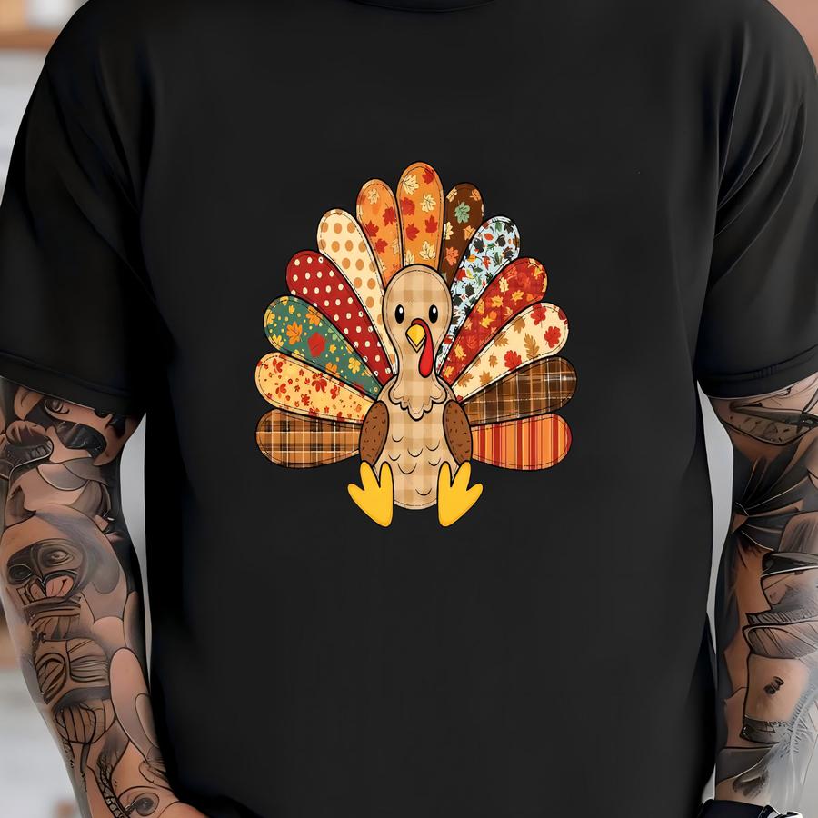 ® Shirt, Cute Patchwork Turkey Thanksgiving Shirt, Fall Turkey Shirt, Thanksgiving Gift, Autumn Turkey, Gobble Gobble Shirt T-shirt