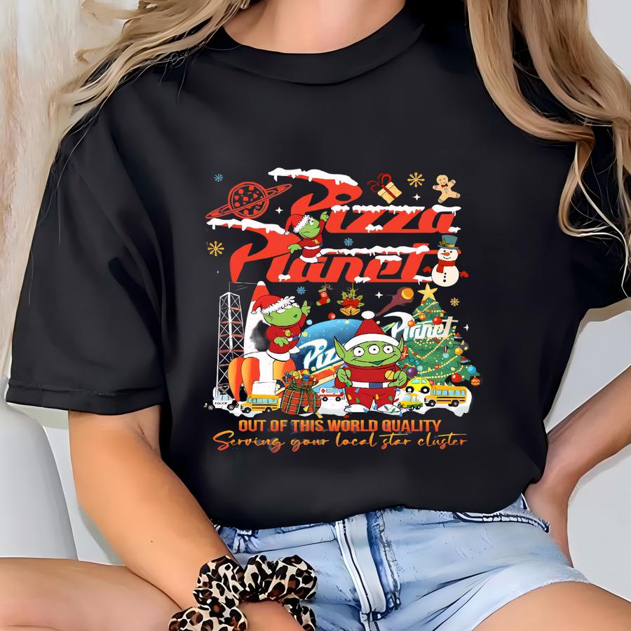 Vintage Pizza Planet Christmas Sweatshirt, Aliens Pizza Planet Shirt, 's Very Merry Christmas Sweatshirt T-shirt