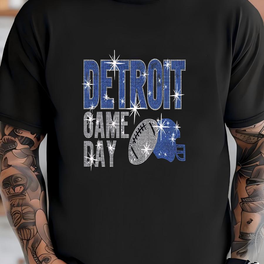 Detroit Football Rhinestone Shirt: Game Day Sparkle Tee T-shirt