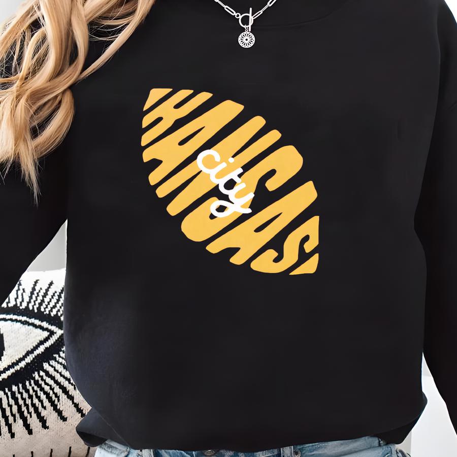 Kansas City Football Sweatshirt, Retro Kc Game Day Apparel Crewneck With Back Print Sweatshirt