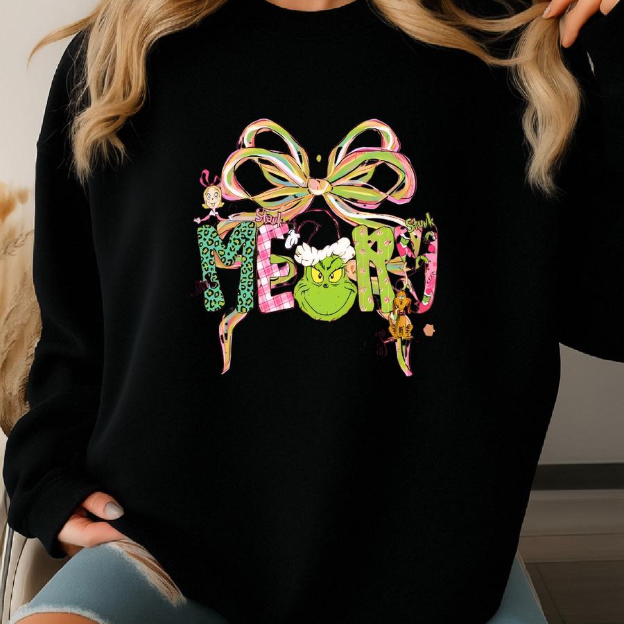 Merry Mas Sweatshirt With A Bow , Christmas Shirt, Funny Shirt, Christmas Gift Sweatshirt