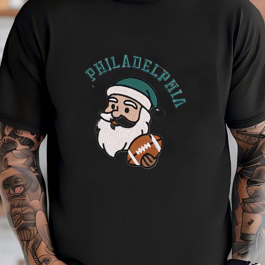 Philadelphia Quarter Zip Sweatshirt: Santa Football Pullover, Holiday Game Day Unisex Cotton Blend T-shirt