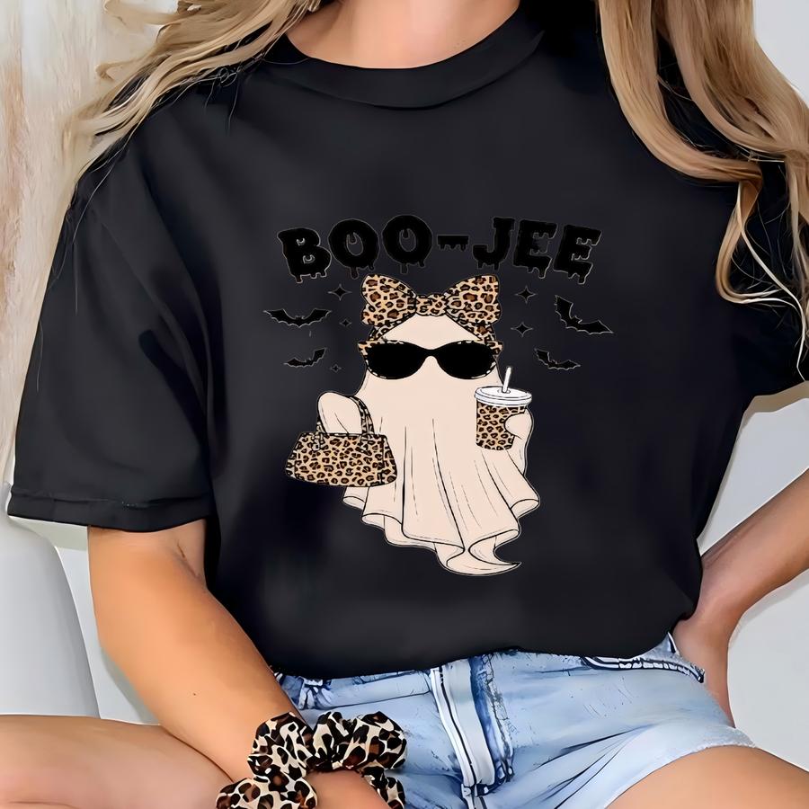 Boo-jee Ghost Swestshirt, Leopard Ghost Sweatshirt, Ghost Coffee Shirt, Funny Fall Shirt, Ghost Tee, Girly Halloween Gift, Boojee Shirt T-shirt