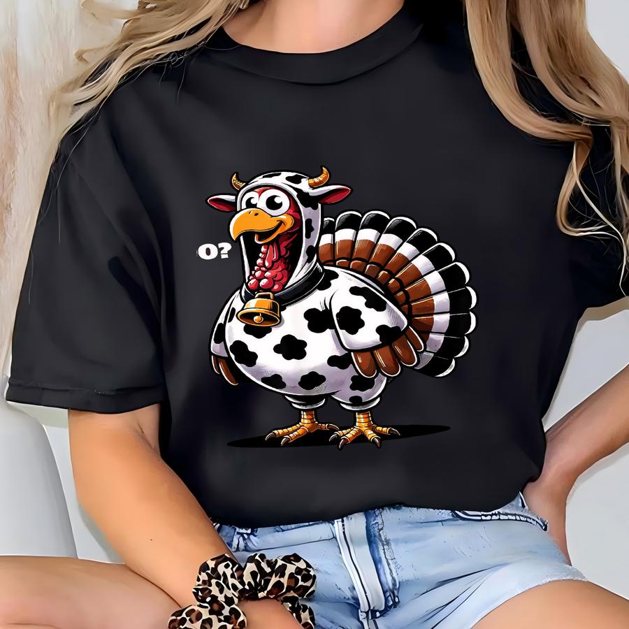 Funny Thanksgiving Sweatshirt,turkey Cow Moo Long Sve,turkey Gift Tee,thanksgiving Sweater,family Thanksgiving Dinner Hoodie,turkey Shirt T-shirt