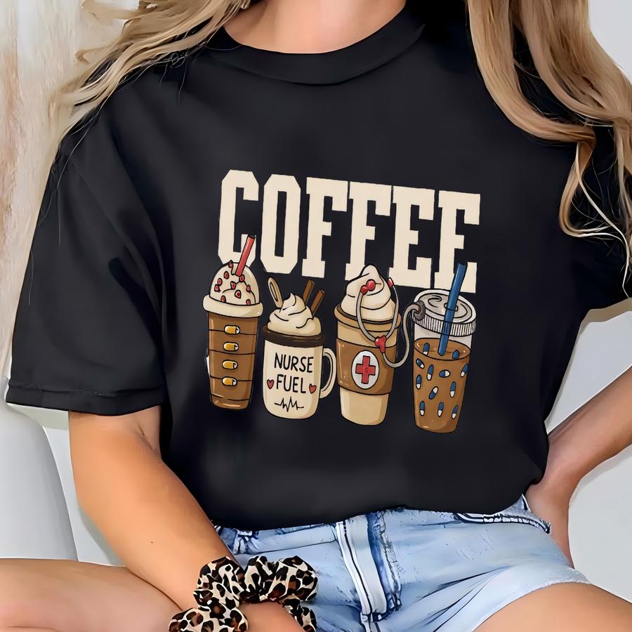 Coffee Weather Sweatshirt, ® Nurse Fuel Crewneck, Retro Latte Lover Shirt, Cozy Nurse Life Sweater, Holiday Gift For Nurses T-shirt