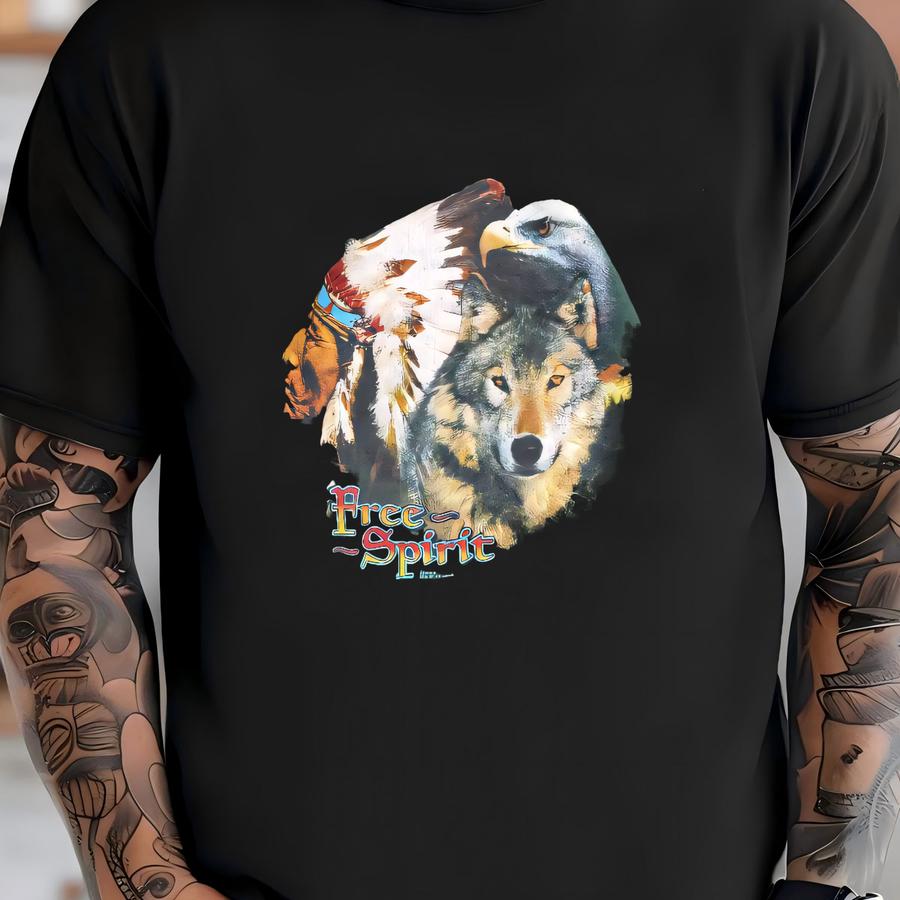 Vintage 90s Native American Wolf Forest Green Sweatshirt T-shirt