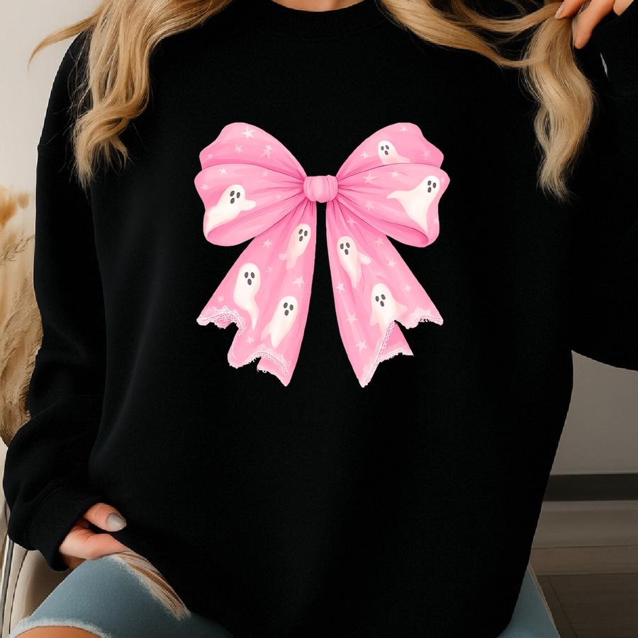 Pink Ghost Bow Coquette T-shirt, Halloween Coquette Bow Shirt, Ghost Halloween, Halloween Shirt, Spooky Season Tee, Girly Halloween Shirt Sweatshirt