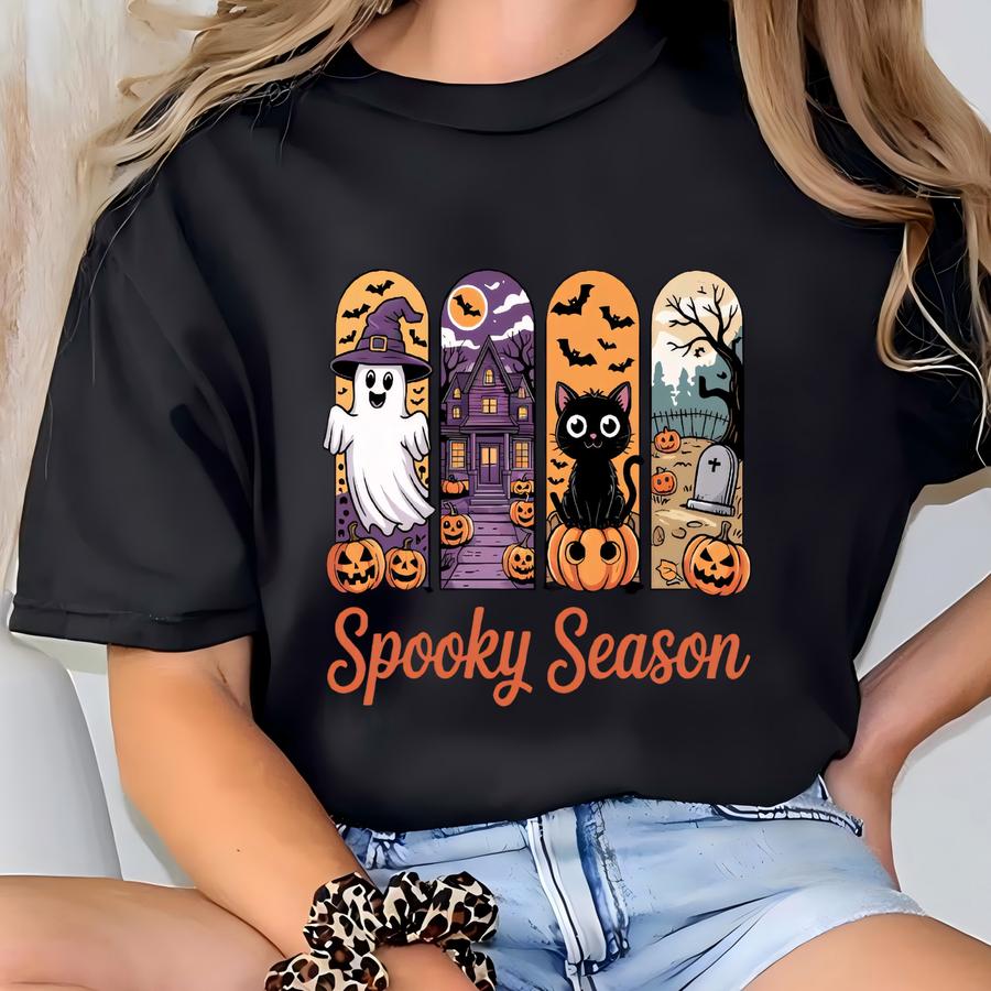 Spooky Season Sweatshirt, Cute Halloween Hoodie, Fall Ghost Crewneck For Women, Cozy Autumn Pullover, October Outfit, Halloween Gift Idea T-shirt