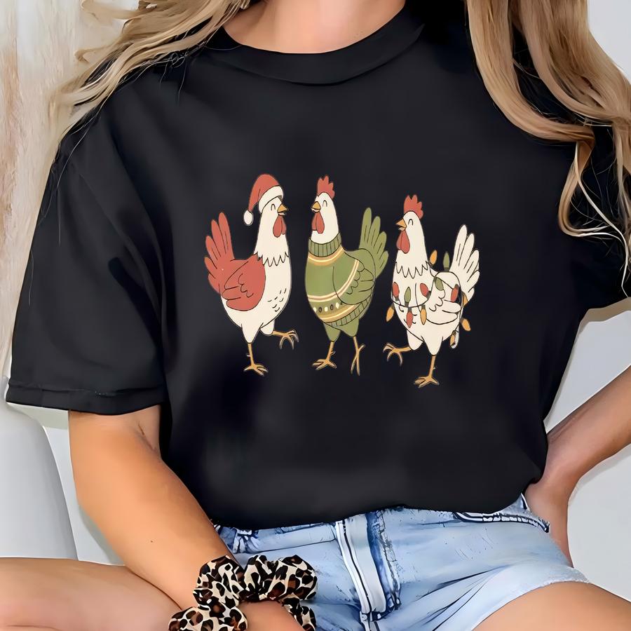 Chicken Christmas Sweatshirt Funny Christmas Sweater Farm Christmas Shirt Women Chicken Tee Chicken Lover Gift Cute Chicken Tshirts Farm Mom T-shirt