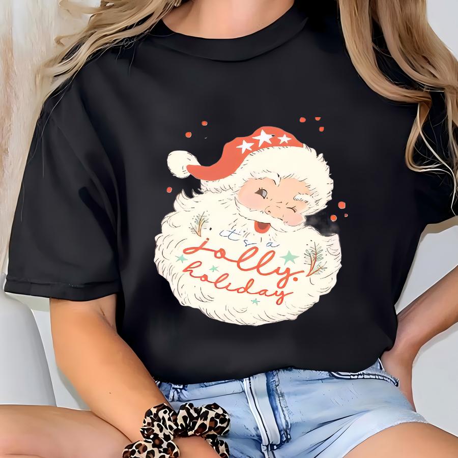 Retro Pink Santa Face Christmas Shirt: Vintage Holiday Tee, Cute Cozy Gift For Women Family T-shirt