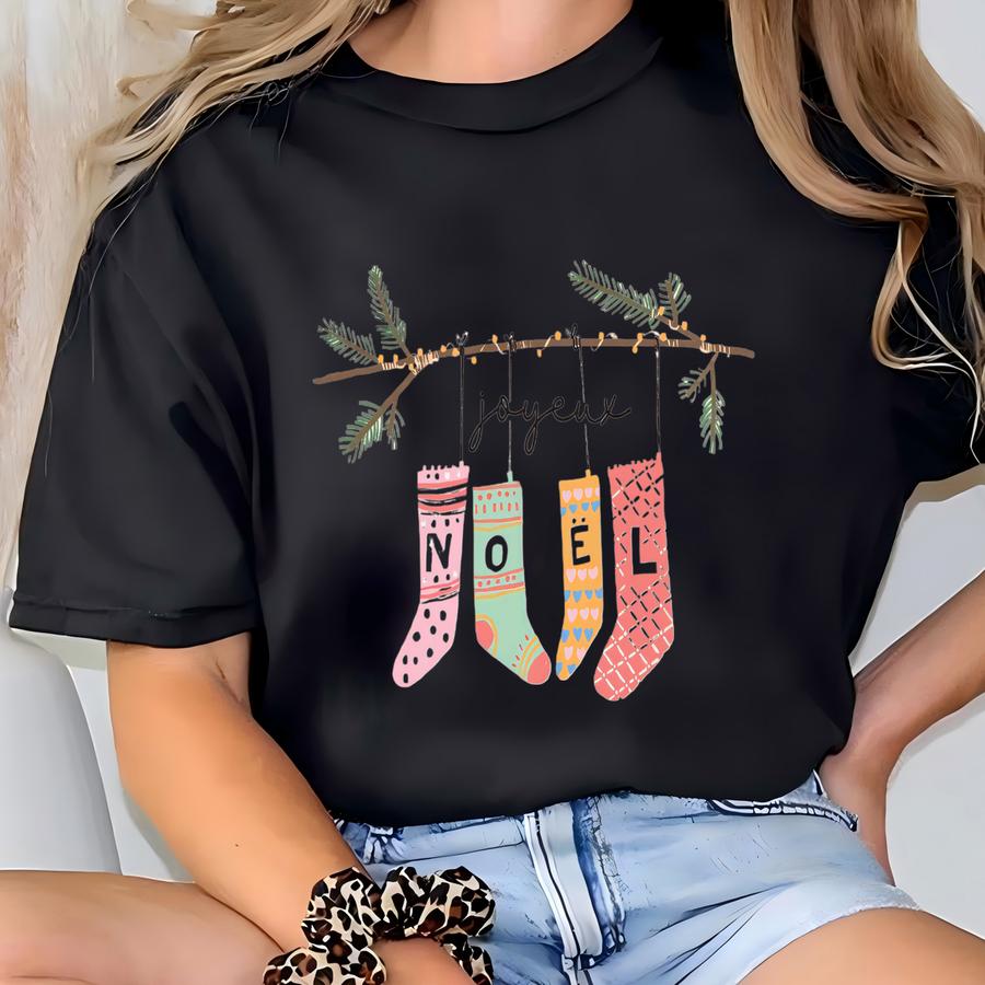 Pastel Joyeux Noël Christmas Tee Shirt: Cozy French Holiday Hoodie, Secret Santa Gift, Cute Winter Outfit T-shirt