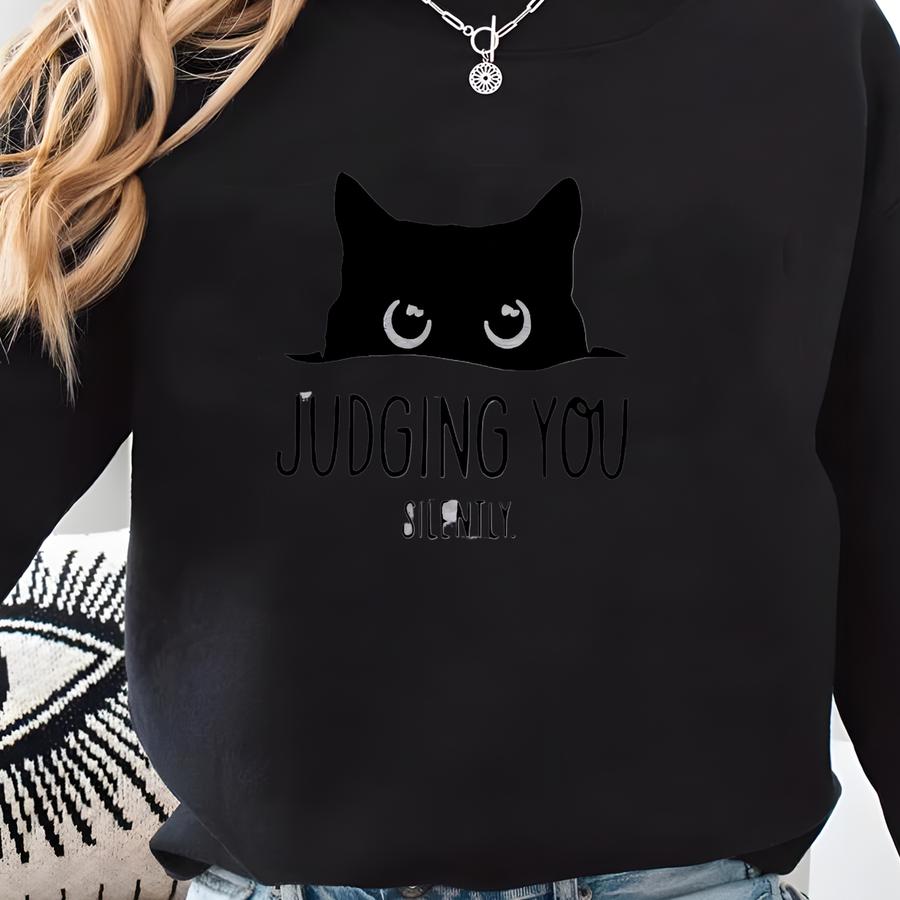 Black Cat Hoodie, Judging You Silently Hoodie, Cute Cat Hoodie, Cat Peeking Hoodie, Womens Funny Hoodie, Gifts For Cats Lover, Cat Mom Sweatshirt