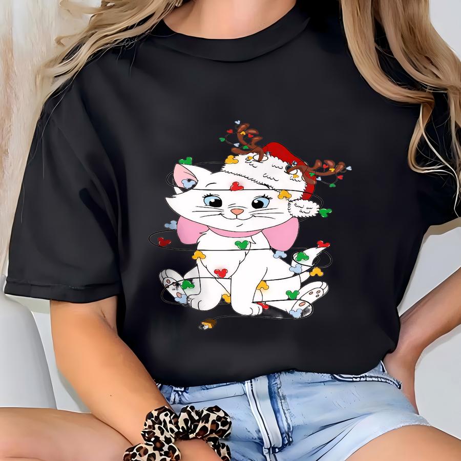 Santa Marie Cat Christmas Lights Sweatshirt, The Aristocats Marie Christmas Shirt, Family Christmas Shirt T-shirt