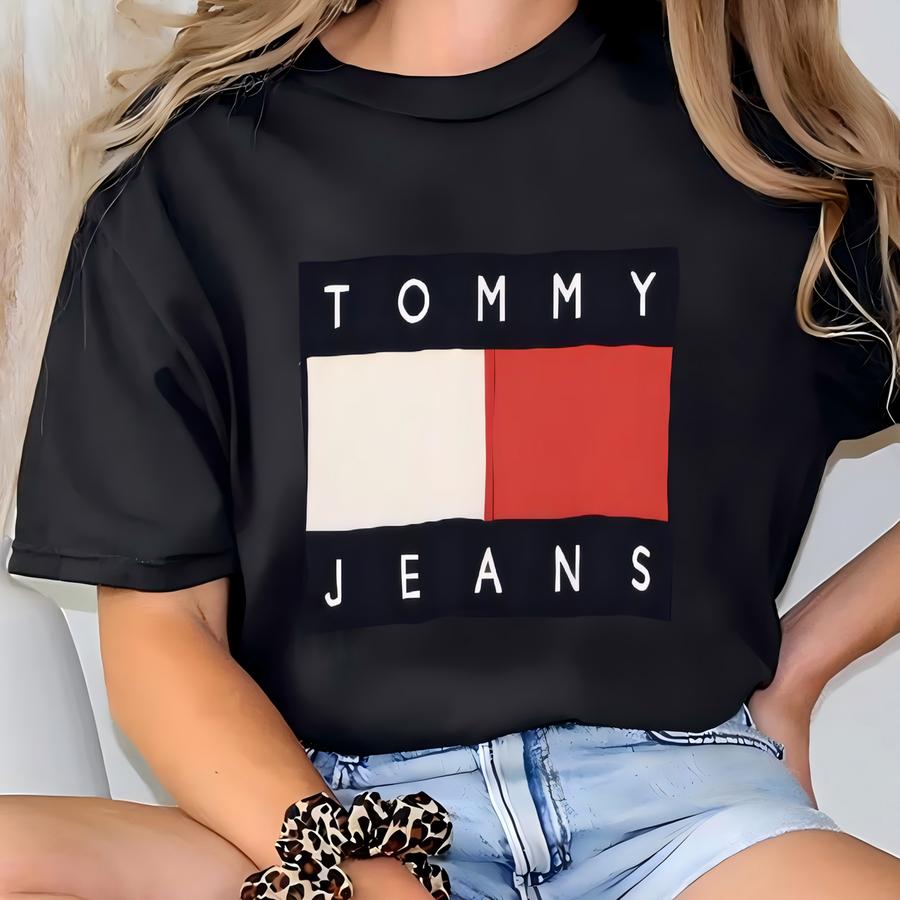 Vintage Y2k Tommy Jeans Blue Sweatshirt Tommy Jeans Logo Jumper Tommy Jeans Crewneck Tommy Hilfiger Flag Sweater Size Xl T-shirt