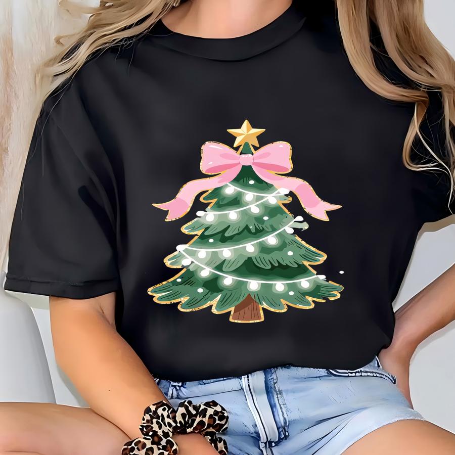 ® Christmas Tree Bow Shirt | Christmas Tshirt For Women | Christmas Tree Tees For Family | Christmas Coquette Christmas Shirt T-shirt